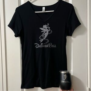 Drinkerbell bundle Rhinestone V-Neck Tee size M and insulated tumbler - Black